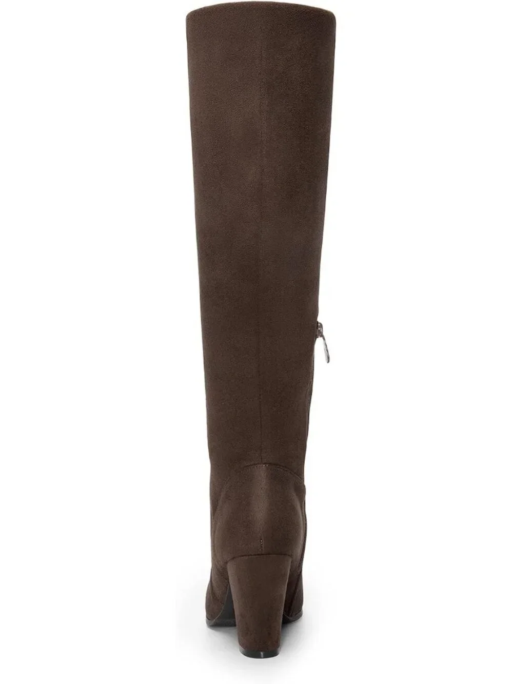 Women's Dark Brown Faux Fur Lined Square Toe Side Zipper Knee High Riding Boots